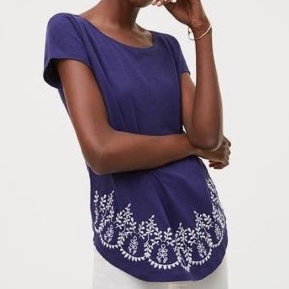 Ann Taylor Loft Vintage Soft Tee w Embroidered Hem